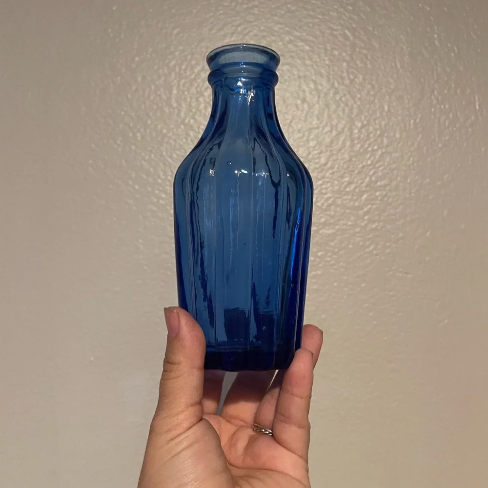 Vintage Small Blue Glass Bottle Vase